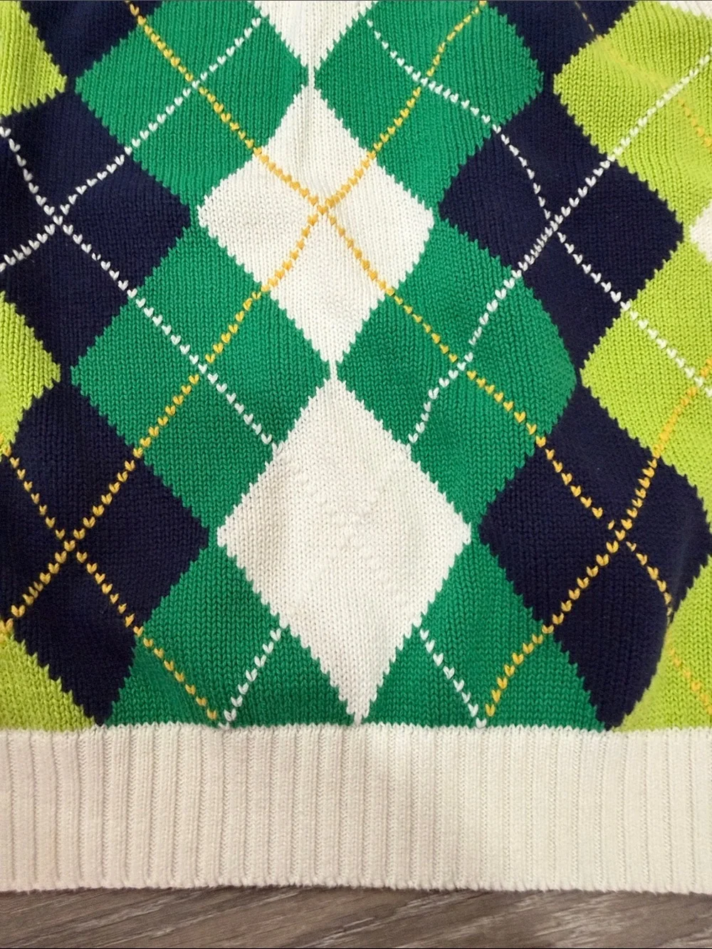 Izod Green, Navy & White Argyle V-Neck Sweater Vest